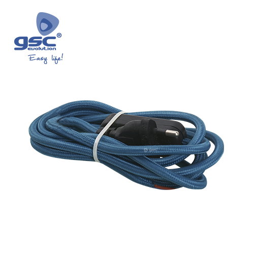 GSC Evolution Câble textile 1,5m (2x0.75mm) avec interrupteur, bleu GSC Evolution Câble textile 1,5m (2x0.75mm) avec interrupteur, bleu
