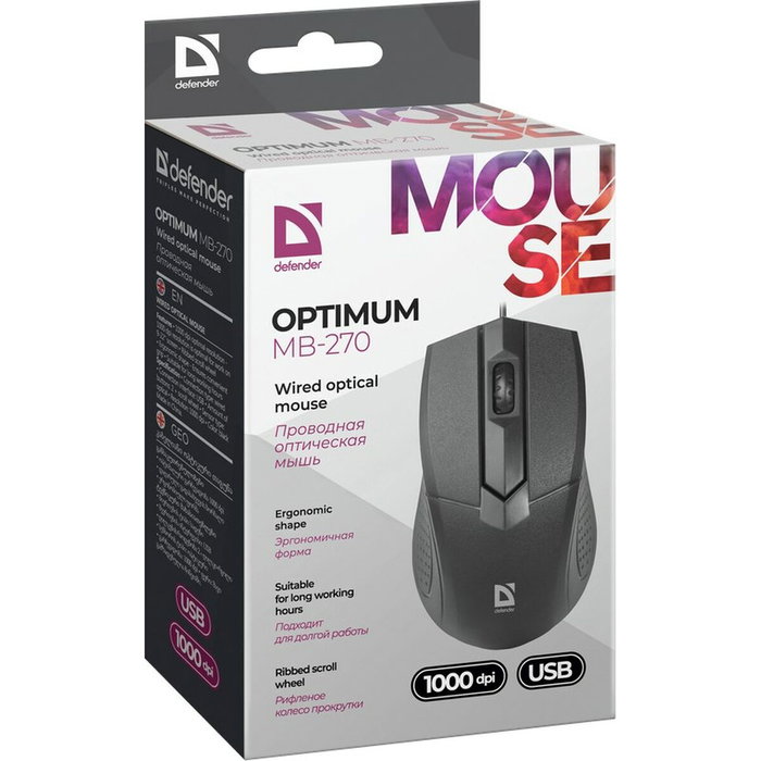 Souris Optique Defender Optimum MB-270 Noir 1000 dpi (1000 dpi)