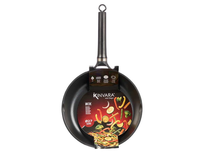 KINVARA Wok en Aluminium 29 cm Noir avec Finition Marbre