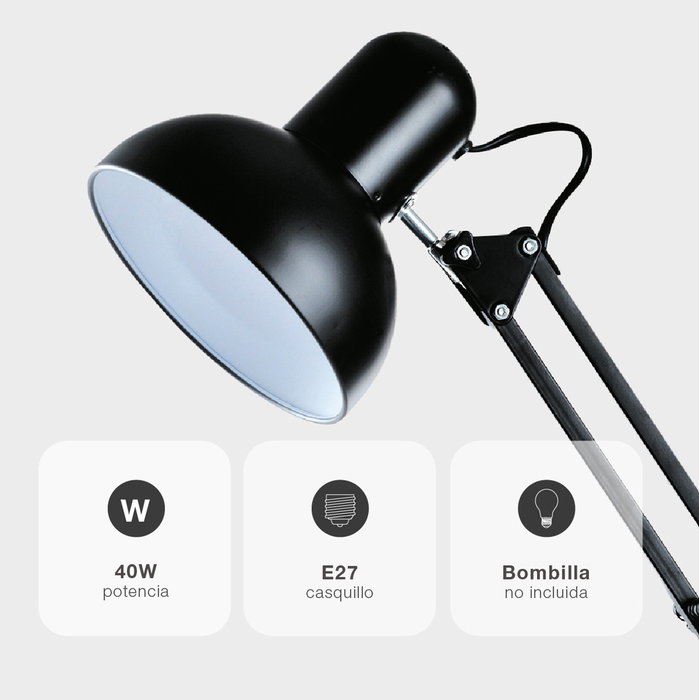 GSC Evolution Flexo de bureau avec clip E27 40W - Noir