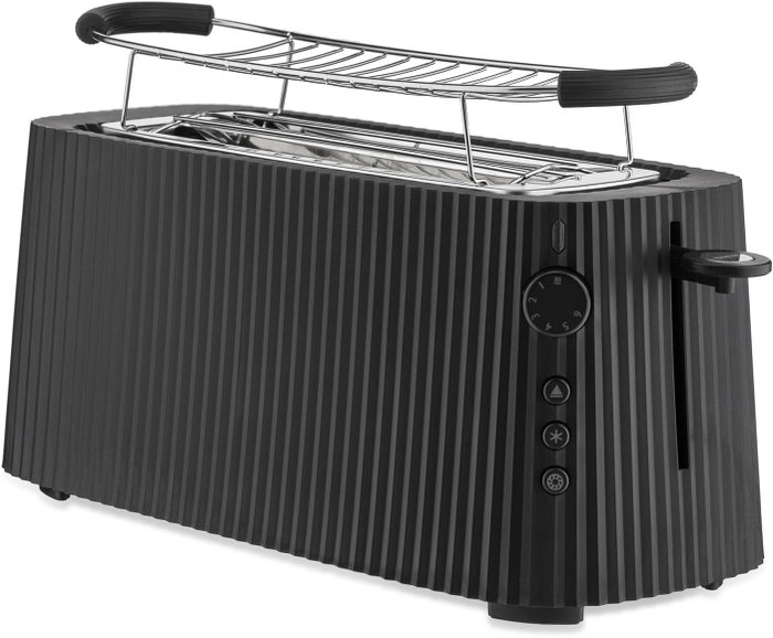 Alessi MDL15 B - Tostadora de diseño Plissé ranura larga negra con acceso para brioches, doble compartimento, 6 niveles de tostado y función descongelación Alessi MDL15 B - Tostadora de diseño Plissé ranura larga negra con acceso para brioches, doble compartimento, 6 niveles de tostado y función descongelación