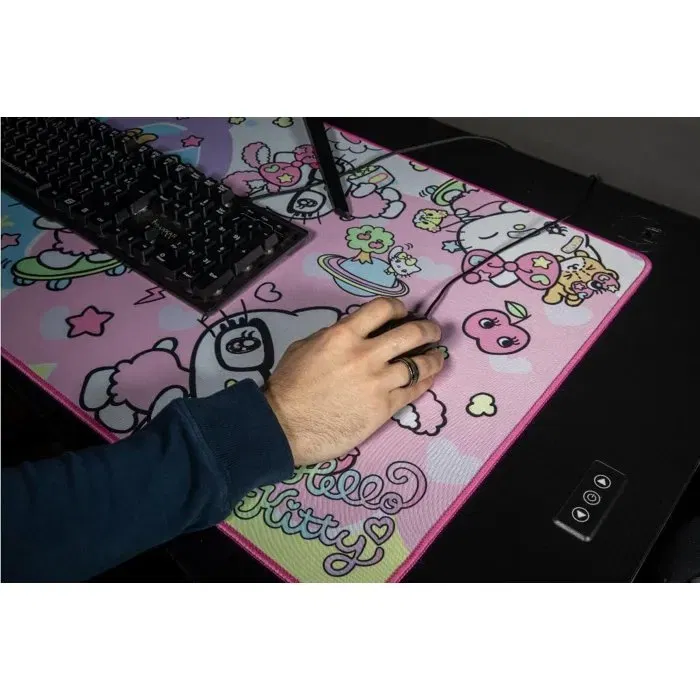 Konix Tapis de souris gaming XXL Hello Kitty 90 x 46 cm Microfibre antidérapante Revers caoutchouc pour bureau
