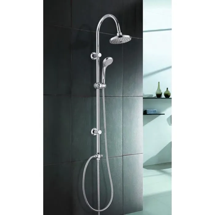 Rousseau Colonne de Douche Sonora 2 sans Robinet - Douchette 3 Jets (Pluie, Massage, Aéré) avec Tête ABS Chromé Anticalcaire Ø150 mm et Bras Inox Chromé Ø22 mm
