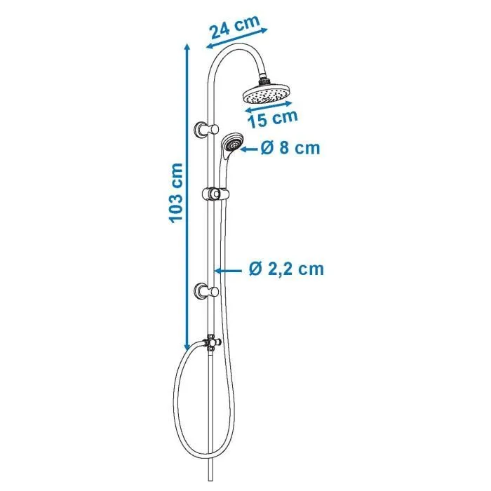 Rousseau Colonne de Douche Sonora 2 sans Robinet - Douchette 3 Jets (Pluie, Massage, Aéré) avec Tête ABS Chromé Anticalcaire Ø150 mm et Bras Inox Chromé Ø22 mm