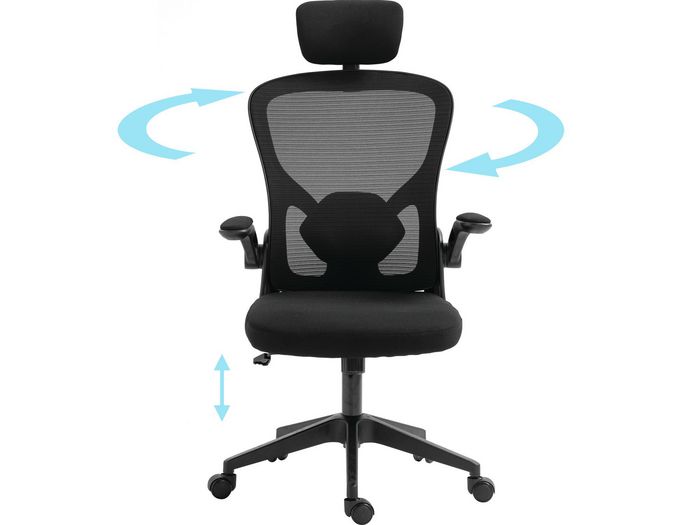 Sandberg Fauteuil de Bureau et Gaming ErgoFusion Basic - Dossier Ergonomique en Maille Respirante avec Soutien Lombaire et Accoudoirs Réglables, Appui-Tête et Inclinaison Ajustables