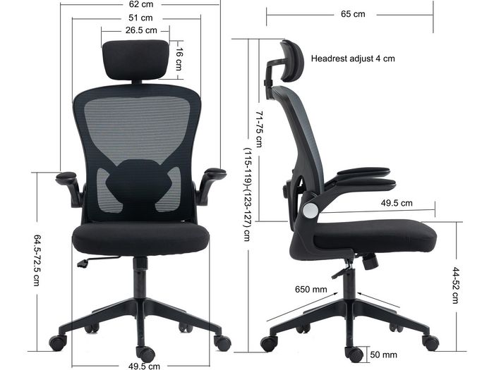 Sandberg Fauteuil de Bureau et Gaming ErgoFusion Basic - Dossier Ergonomique en Maille Respirante avec Soutien Lombaire et Accoudoirs Réglables, Appui-Tête et Inclinaison Ajustables