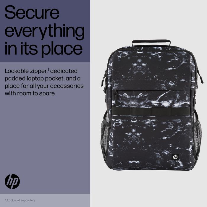 HP Sac à dos Campus XL imprimé marbre, sécurisé avec compartiment pour ordinateur portable 16 pouces, imperméable