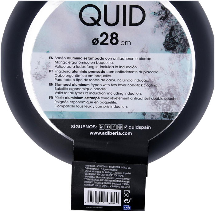 Quid Poêle Oasis 28 cm en Aluminium Noir, Revêtement Antiadhésif, Compatible Induction, Vitrocéramique, Gaz, Électrique