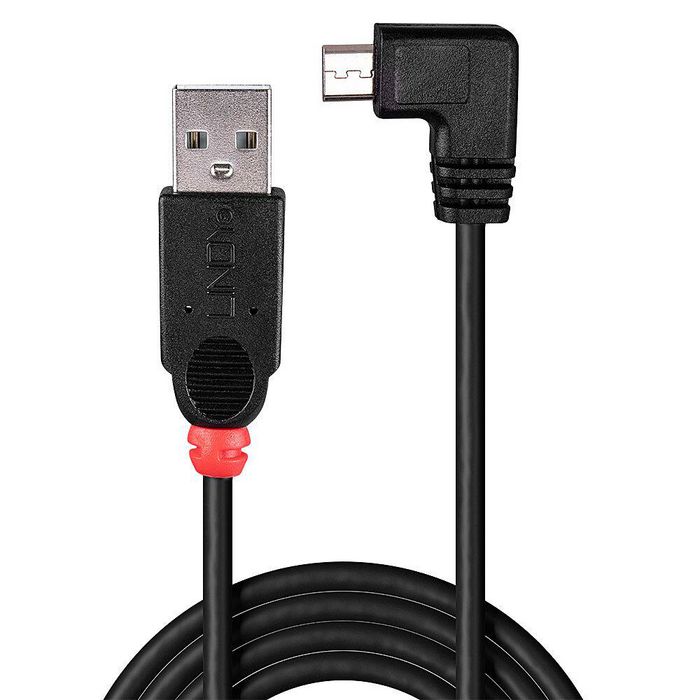 Lindy Cable USB 2.0 type A vers micro-B coudé à 90 degrés pour Smartphone, Caméra, PDA, Longueur 1m, Noir, Collier rouge