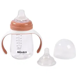 Beaba Biberon d'apprentissage 2-en-1 210 ml - Tétine et embout souple en silicone, poignées ergonomiques amovibles, évolutif dès 4 mois - Couleur Terracotta