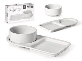 VESSIA Set de Brunch en Porcelaine Blanche - 1 Assiette et 1 Bol avec 8 Pièces au Total