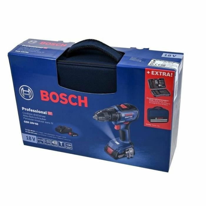 Bosch Professional GSR 18V-50 Perceuse-visseuse avec 2 batteries 2,0Ah et 43 accessoires Bosch Professional GSR 18V-50 Perceuse-visseuse avec 2 batteries 2,0Ah et 43 accessoires