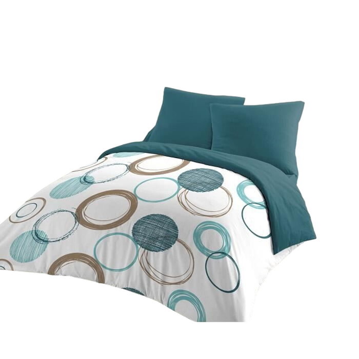 Home Linge Passion Parure de couette Cercles Blanc et Vert 240 x 260 cm