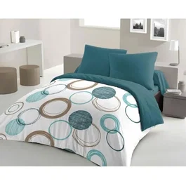 Home Linge Passion Parure de couette Audace - Housse de couette 240x260 cm + 2 taies d'oreiller 63x63 cm - Bleu canard