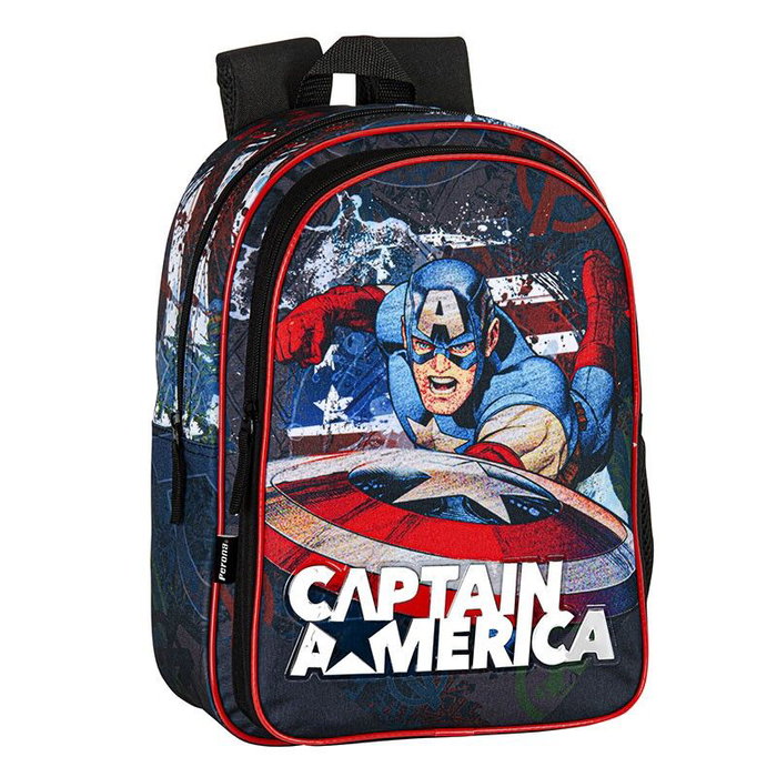 Perona Sac à dos Captain America Marvel, 39 cm, 37x29x11 cm, compartiments avec fermeture, dos et bretelles rembourrés, poche à bouteille