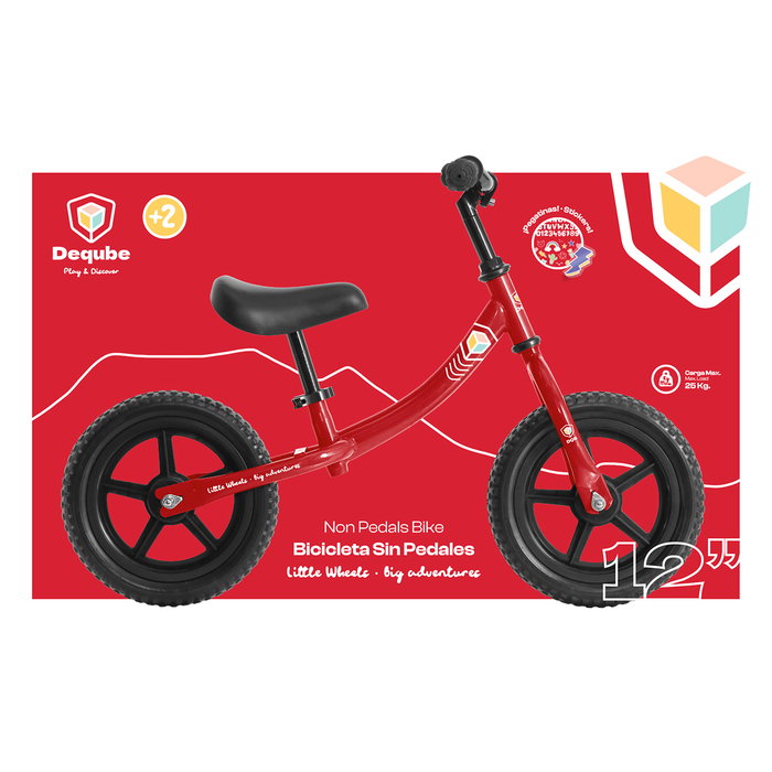 Deqube Vélo d'Équilibre pour Enfant Dès 2 Ans - Modèle D00304 Rouge, Léger 3 kg, Guidon et Selle Ajustables, Roues Anti-Crevaison