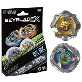 Beyblade X Dual Pack Calibur Samurai 6-70M BX et Obsidian Shell 3-85S BX, 2 toupies à rotation droite