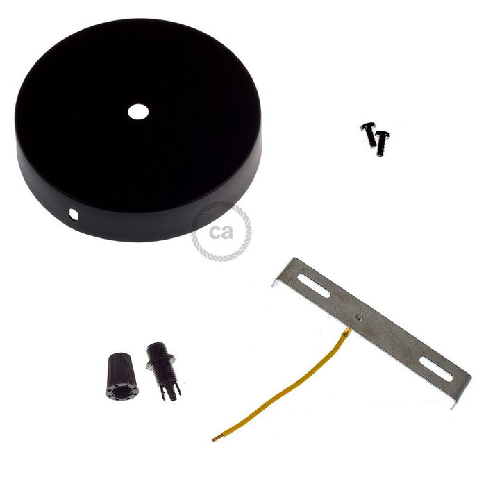 Creative Kit de fluron métal Ø120 x 25 mm, trou central 10 mm avec presse-étoupe plastique, noir mat
