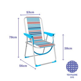 Marbueno 103461 Chaise Pliante Aluminium Rayures Orange et Bleu Plage et Piscine 53x56x78 cm