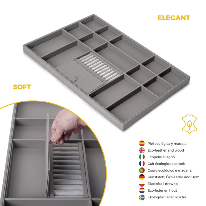 Emuca Kit tiroir organisateur et rack ajustable Quartz pour armoires, glissières extension totale et à fermeture douce, Module 80cm, Finition Titane