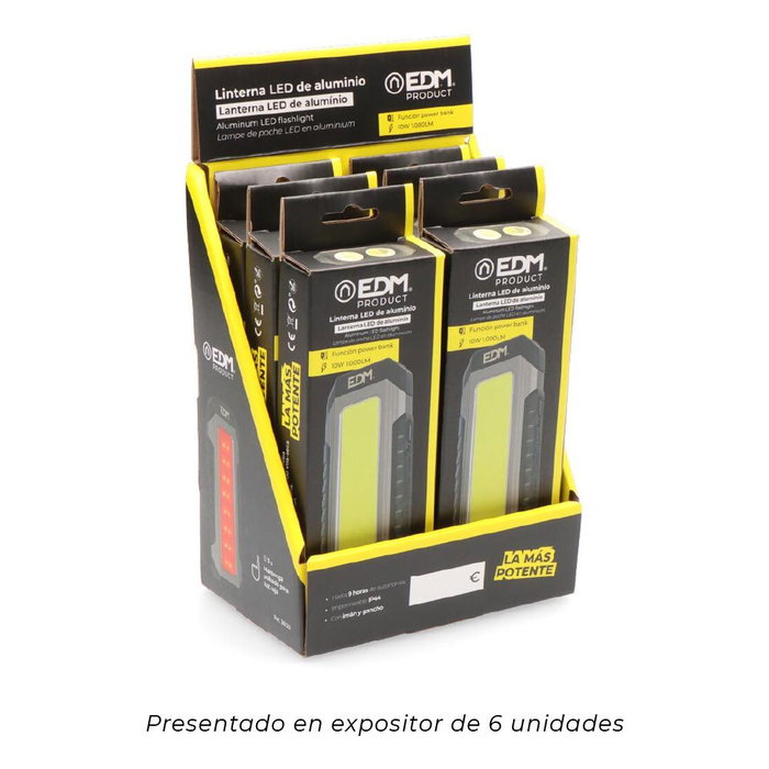 Edm Lampe torche LED aluminium rechargeable 10W avec fonction power bank USB-C IP44
