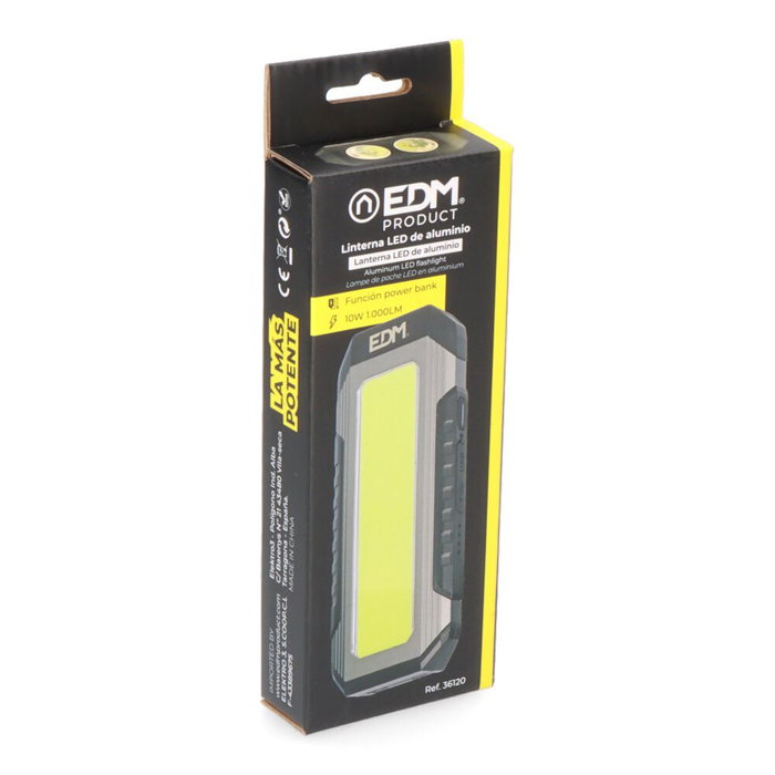 Edm Lampe torche LED aluminium rechargeable 10W avec fonction power bank USB-C IP44