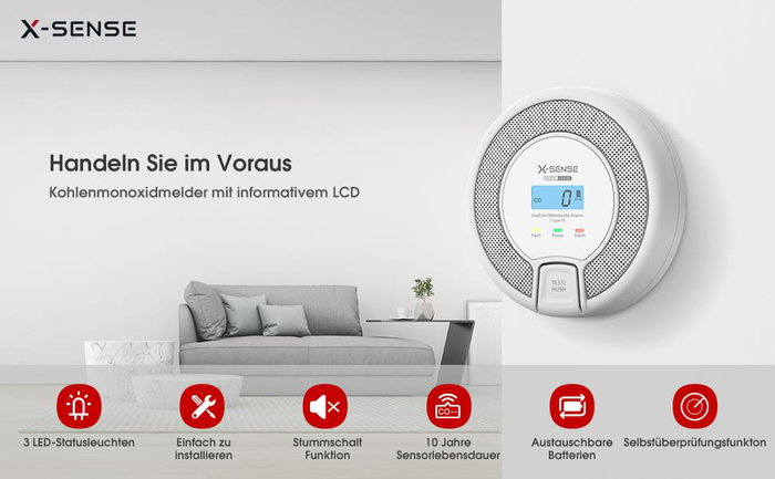 X-Sense Détecteur de monoxyde de carbone CO03D Blanc, gris