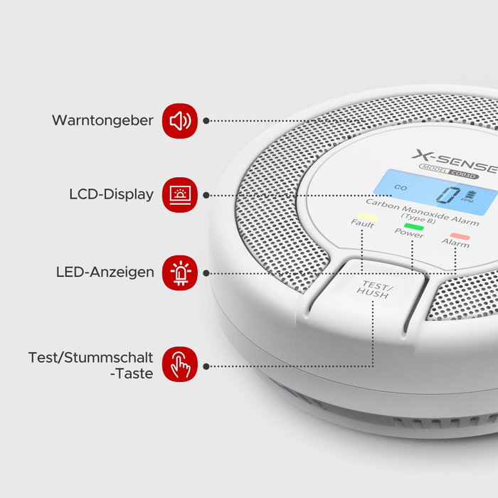 X-Sense Détecteur de monoxyde de carbone CO03D Blanc, gris