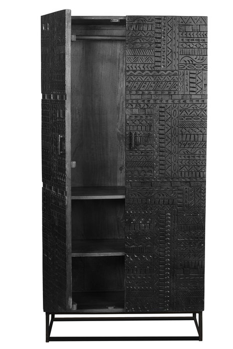 GINER Y COLOMER Armadio Penderie 166x45 cm en Mango et Fer, Noir Noyer, Hauteur de Suspension 90 cm - Réf. 1