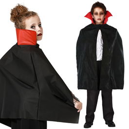 Cape courte noire avec col rouge pour enfant de 70 cm - Accessoire léger pour déguisement Halloween