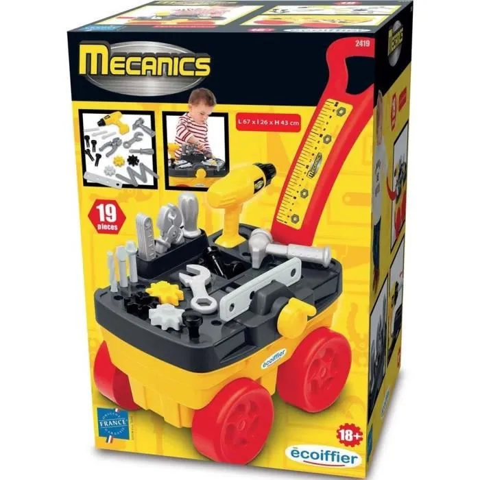 Ecoiffier Chariot de bricolage mécanique pour enfant 18 mois et plus, avec outils et étau fonctionnel - Jouet éducatif français Ecoiffier Chariot de bricolage mécanique pour enfant 18 mois et plus, avec outils et étau fonctionnel - Jouet éducatif français