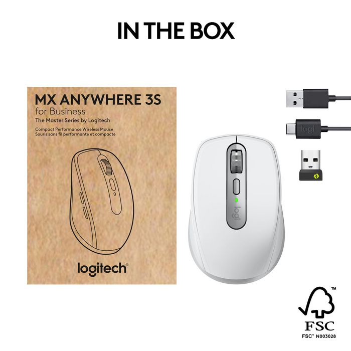 Logitech MX Anywhere 3S for Business - Souris sans fil portable Bluetooth avec défilement MagSpeed, clic silencieux, suivi 8000 PPP, compatible verre, USB Logi Bolt