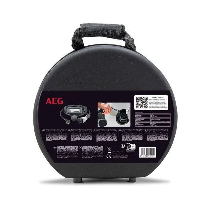 AEG Chargeur Portable Type 2 pour Voiture Électrique et Hybride - Câble 5 m, Monophasé 16A 230V AC, Prise Secteur Européenne