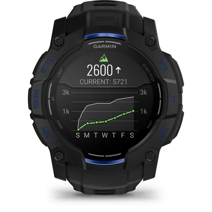 Garmin Instinct 3 Montre GPS Connectée, Écran AMOLED 1.3", 50 mm, Boîtier Noir et Bracelet Bleu, Série Tropical Pulse