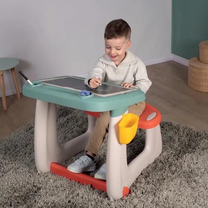 Smoby Bureau Petit Ecolier - Bureau ergonomique pour enfant avec 80 accessoires, couleur vert, dimensions 63 x 69 x 58 cm, à partir de 3 ans