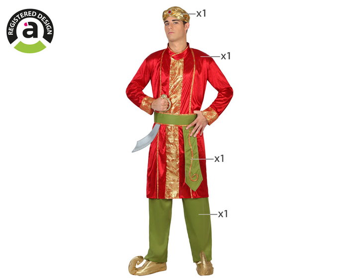Déguisement Adulte Homme Thématique Indien Rouge - Taille M à L - 4 Pièces (Turban, Veste, Ceinture, Pantalon) en Polyester Multicolore Déguisement Adulte Homme Thématique Indien Rouge - Taille M à L - 4 Pièces (Turban, Veste, Ceinture, Pantalon) en Polyester Multicolore