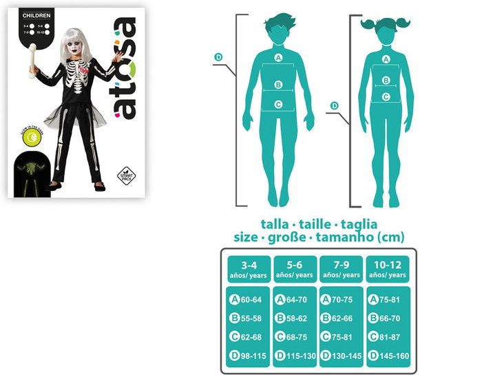 Déguisement squelette brillant pour fille - Falda, T-shirt et pantalon noir pour Halloween, fêtes, spectacles scolaires (âge 10-12 ans, thème Halloween, polyester)