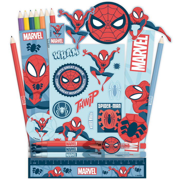 PYRAMID Calendrier de l'Avent Spiderman Marvel - 24 Surprises avec Fournitures de Papeterie (Crayons, Stylos, Règles)