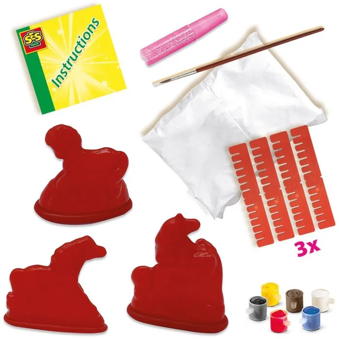 SES Creative - Kit créatif de moulage et peinture 3D Hobby Pink avec plâtre, peinture, paillettes - 3 figurines de chevaux à créer pour enfants 5 ans et plus