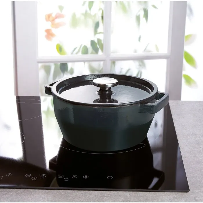 Pyrex Slow Cook - Cocotte ronde en fonte émaillée 24 cm - Bleu foncé - Compatible induction, tous feux et lave-vaisselle
