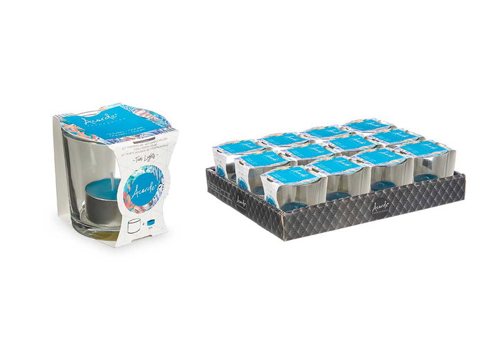 Acorde Porte-bougie Tealight Océano 7x7x7 cm Bleu Verre Cire 6h (Set de 12)