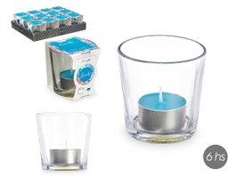 Acorde Porte-bougie Tealight Océano 7x7x7 cm Bleu Verre Cire 6h (Set de 12)