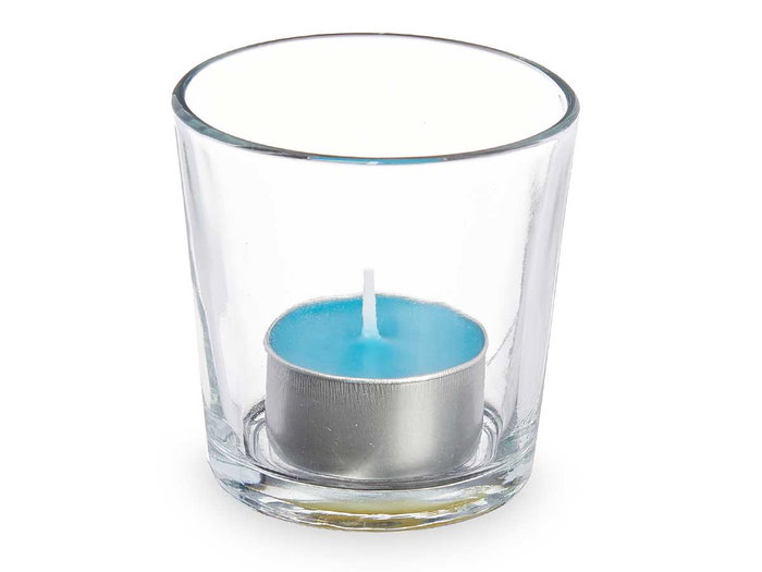 Acorde Porte-bougie Tealight Océano 7x7x7 cm Bleu Verre Cire 6h (Set de 12)