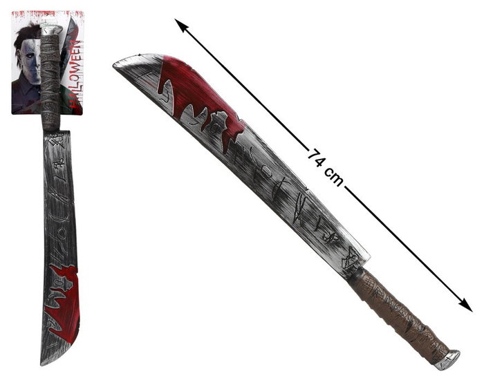 Machette grise avec sang et marques terrifiantes 74 cm Machette grise avec sang et marques terrifiantes 74 cm