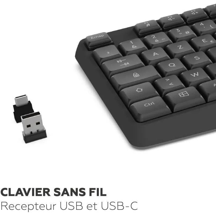 Mobility Lab Clavier Sans Fil Deluxe AZERTY Noir avec Raccord 2-en-1 USB/USB-C, Touches Concaves, Pavé Numérique, 15 Raccourcis et Inclinaison Ajustable - Plug & Play