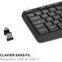 Mobility Lab Clavier Sans Fil Deluxe AZERTY Noir avec Raccord 2-en-1 USB/USB-C, Touches Concaves, Pavé Numérique, 15 Raccourcis et Inclinaison Ajustable - Plug & Play