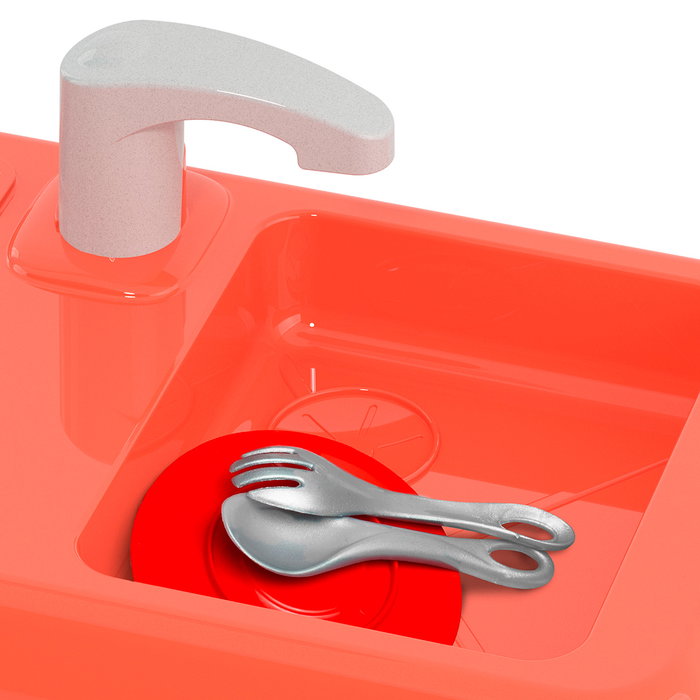 MOLTO Cuisine avec plancha bleue 25156 avec four, hotte, lave-vaisselle et 12 accessoires - Jeu d'imitation pour enfant à partir de 3 ans - Langues : anglais et espagnol