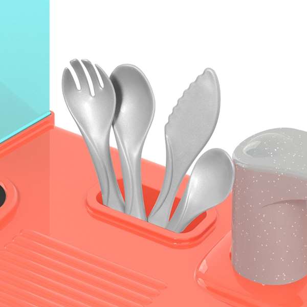 MOLTO Cuisine avec plancha bleue 25156 avec four, hotte, lave-vaisselle et 12 accessoires - Jeu d'imitation pour enfant à partir de 3 ans - Langues : anglais et espagnol