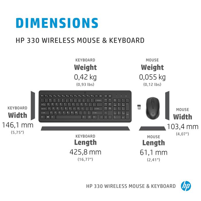 HP 330 Ensemble Clavier et Souris Sans Fil - Clavier International Ergonomique avec Souris Optique 1600 DPI