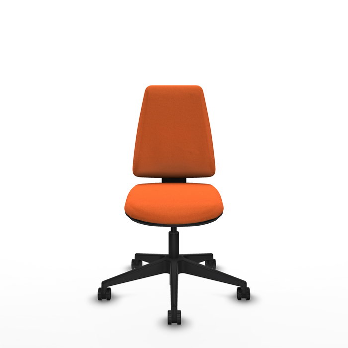 Chaise Elche Asynchrone Tissu Orange Base pyramidale noire Sans accoudoirs Sans appui-tête Roulettes 65mm nylon